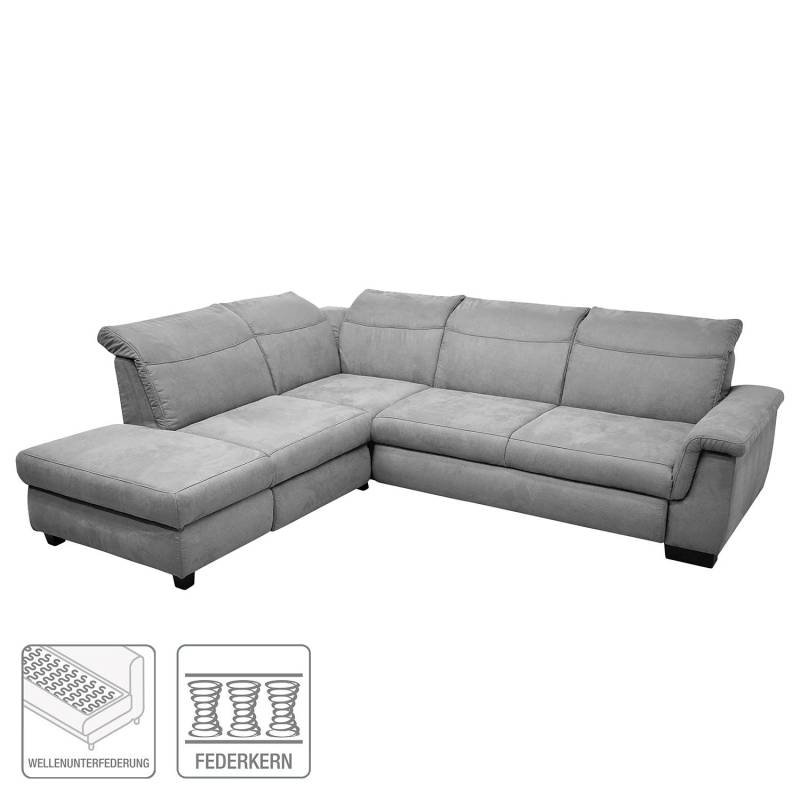 home24 Ecksofa Sunny Corner Grau/Lichtgrau Webstoff Cody 273 x 81 x 228cm Ottomane davorstehend links mit Schlaffunktion Natur von home24
