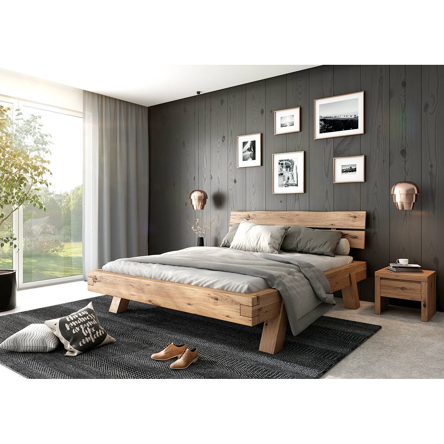 Ars Natura Nachtkonsole Woodhaven Eiche Massiv Braun 40x40x33 cm (BxHxT) von Ars Natura