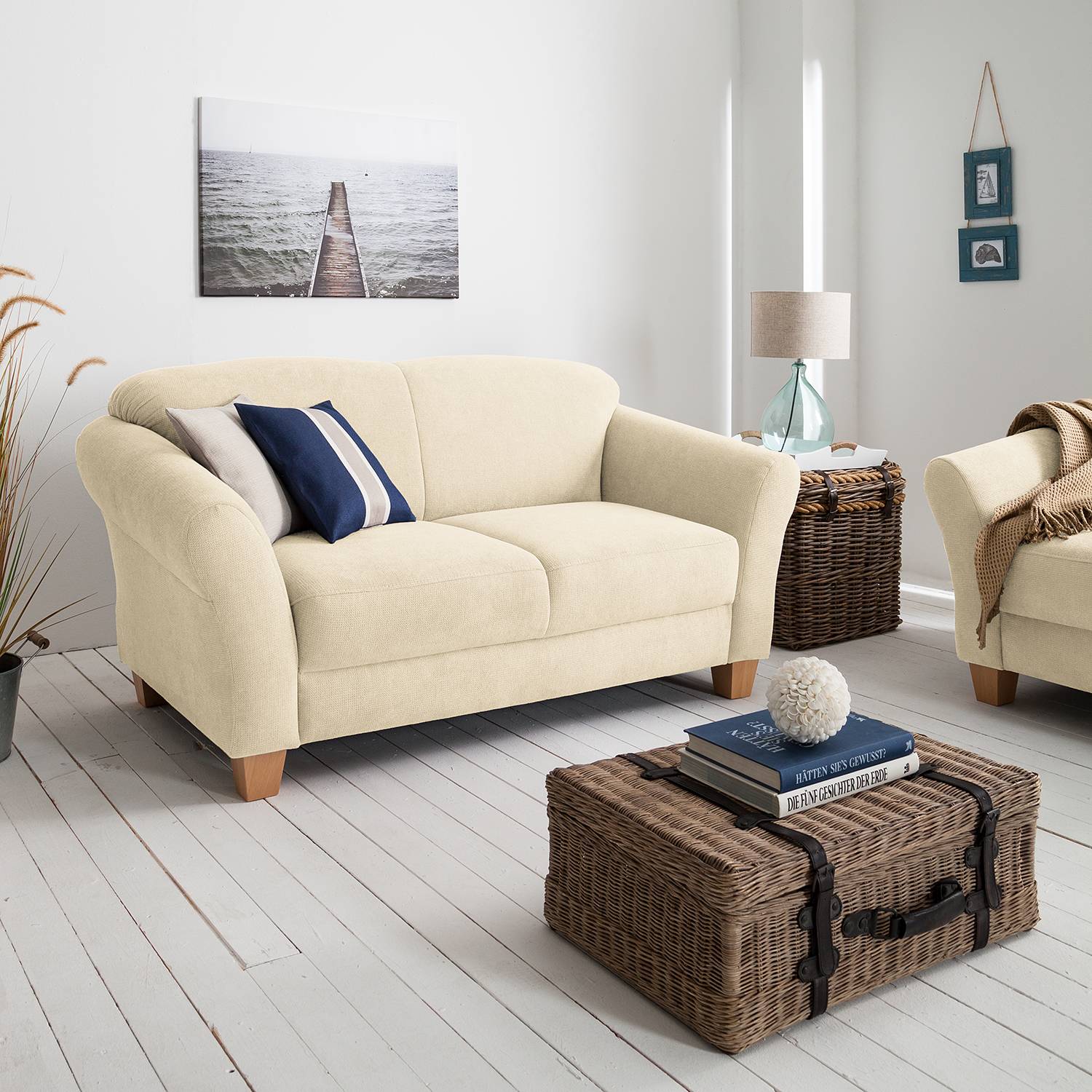 Ars Natura Sofa Cebu 2-Sitzer Creme Webstoff 163x84x89 cm von sit&more