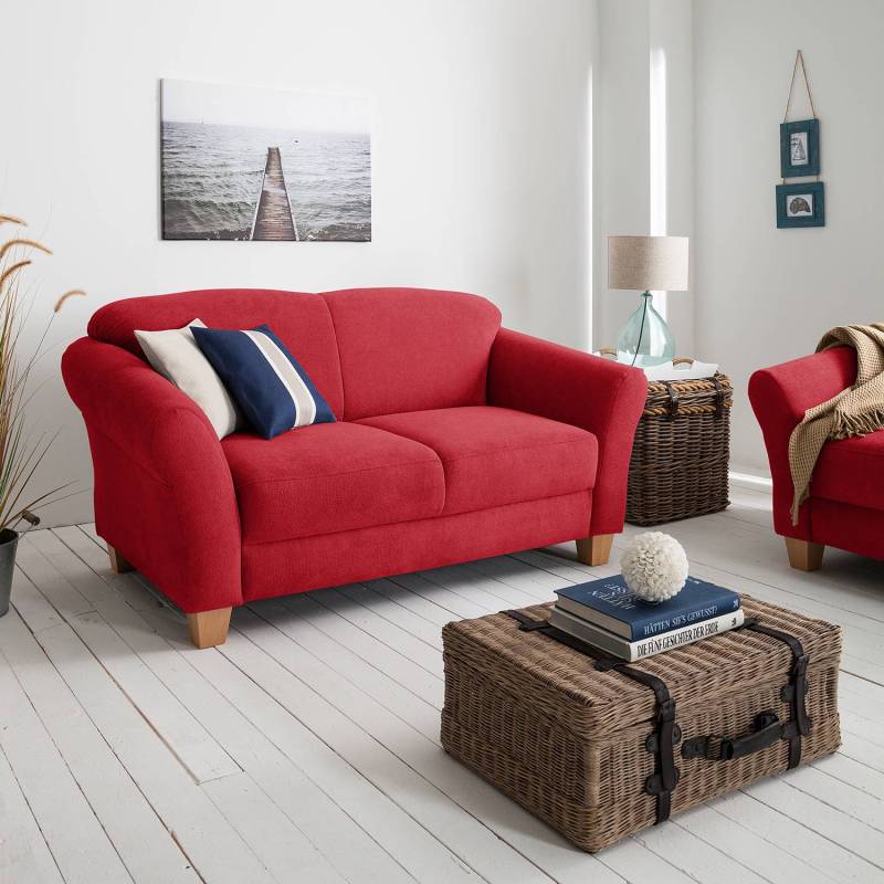 home24 Sofa 2-Sitzer Webstoff Rot/Rot Webstoff 163 x 84 x 89cm Natur von home24