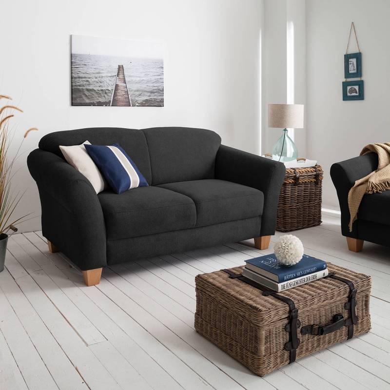 home24 Sofa 2-Sitzer Webstoff Schwarz/Schwarz Webstoff 163 x 84 x 89cm Natur von home24