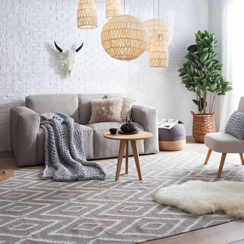 home24 2-Sitzer Sofa Grau/Hellgrau Cordstoff Lola 190 x 75 x 96cm Boho von home24