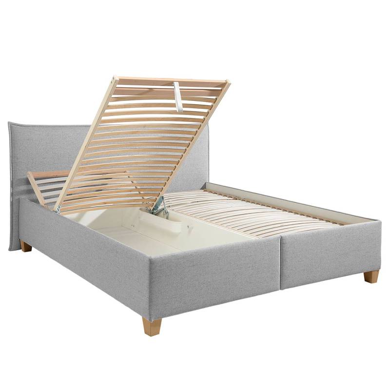 home24 Polsterbett Kolbäck Strukturstoff 200 x 200cm Bezug: Strukturstoff Füße: Massivholz Buche, geölt Grau/Granit mit Lattenrost von home24