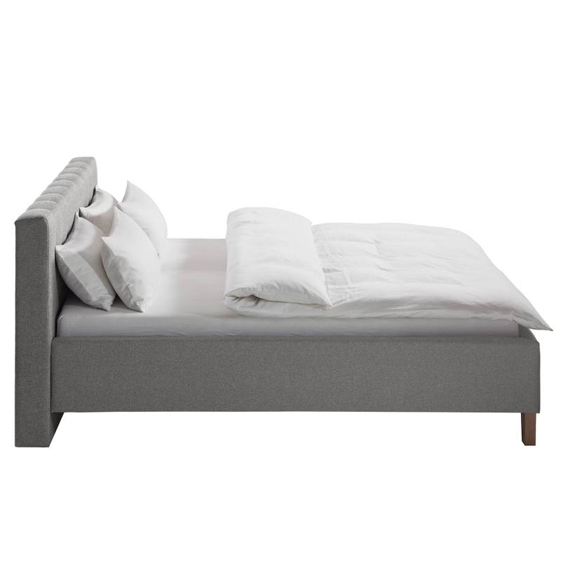 home24 Polsterbett Woodlake I 200 x 200cm Webstoff Mavie Argenté ohne Stauraum Eiche von home24