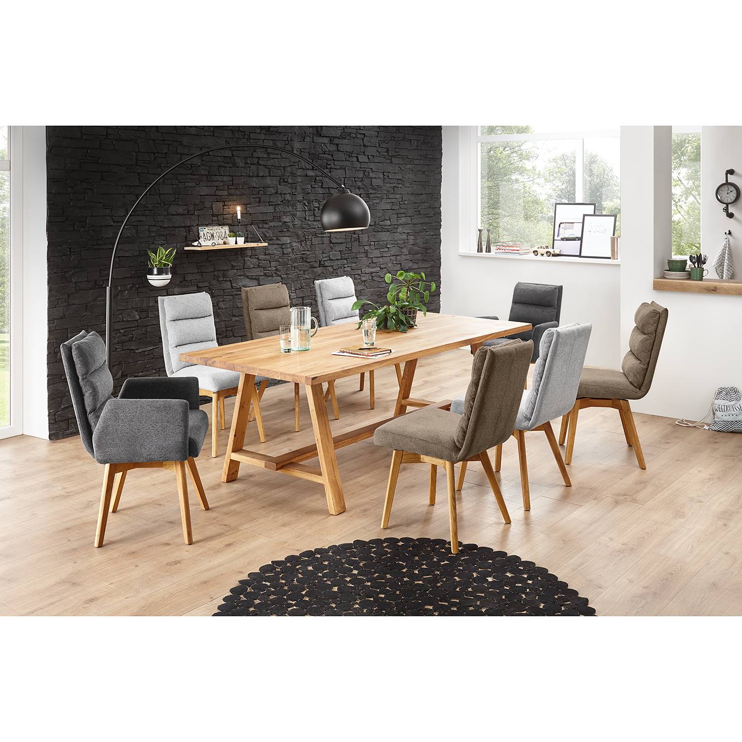 home24 Polsterstuhl Kexby 2er-Set 49 x 91 x 68cm Grau/Lichtgrau von home24
