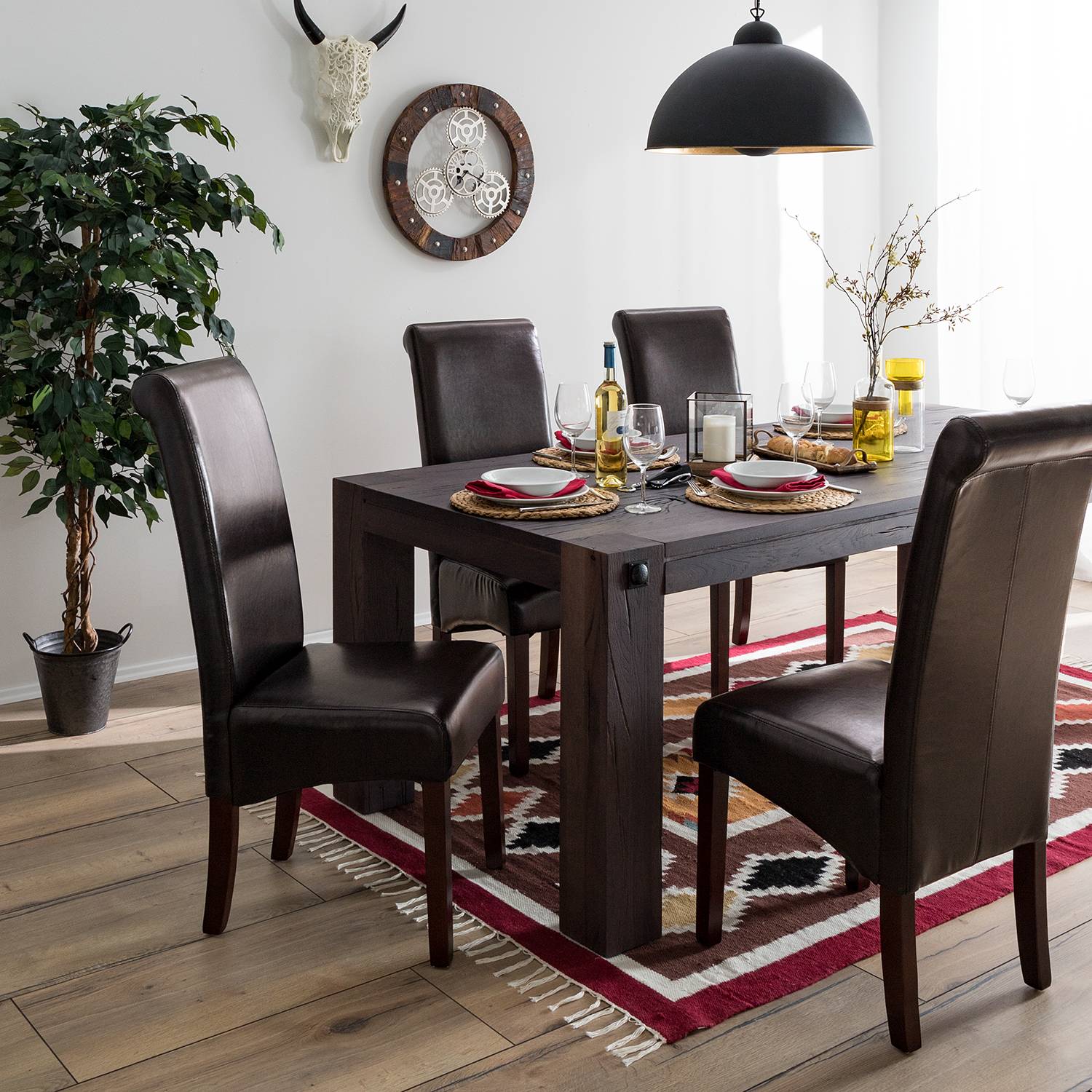 home24 Polsterstuhl Nello 48 x 107 x 66cm 2er Set Braun/Dunkelbraun von home24