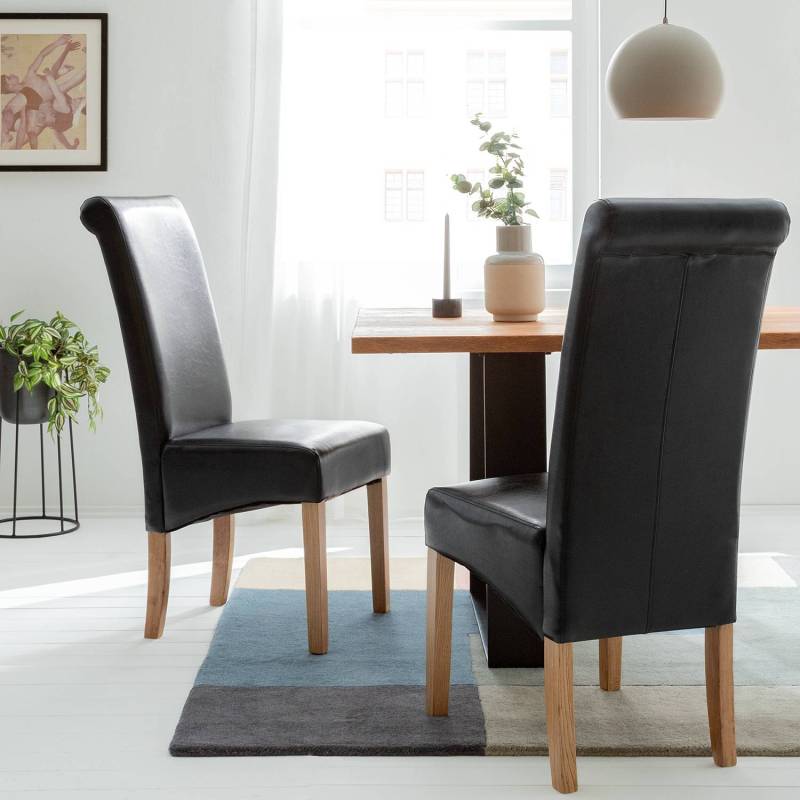 home24 Polsterstuhl Nello II 2er-Set 47 x 108 x 64cm Schwarz/Schwarz von home24