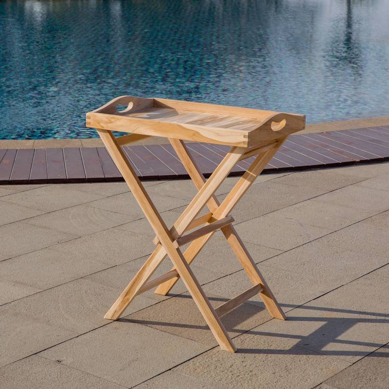 home24 Serviertisch Scroll Teakholz, naturbelassen 60 x 65 x 40cm Braun von home24