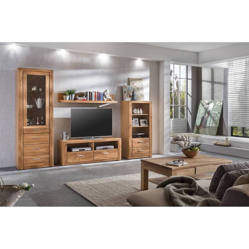 home24 TV-Lowboard Lombok I Front: Massivholz Wildeiche, geölt Korpus: Spanplatte, furniert & geölt Griffe: Aluminium, pulverbeschichtet Braun 138 x von home24