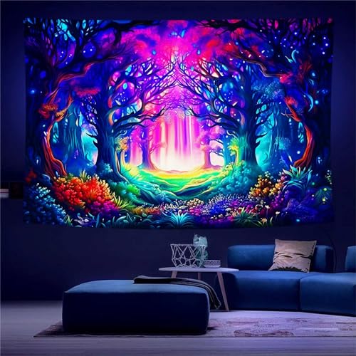 Arsey Schwarzlicht Wandteppich Wald Trippy UV-Reaktiver Wandteppiche Aesthetic Baum Wandtücher Deko Wohnzimmer Kunst Wandtuch, Bunt, 150x130cm von Arsey