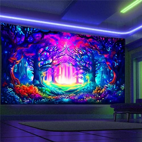Arsey Schwarzlicht Wandteppich Wald Trippy UV-Reaktiver Wandteppiche Aesthetic Baum Wandtücher Deko Wohnzimmer Kunst Wandtuch, Bunt, Extra Großer 300x180cm von Arsey