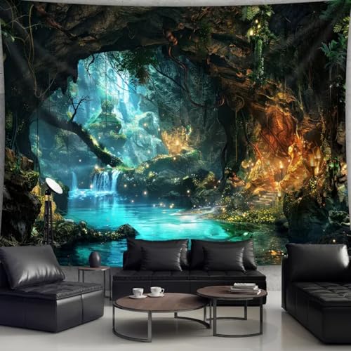 Arsey Wandteppich Magischer Wald, Mystischer Wasserfall- und Leuchtenden Pilz-Design Wandtuch, Wandteppiche Aesthetic Deko Wohnzimmer Schlafzimmer, 200 x 150cm von Arsey