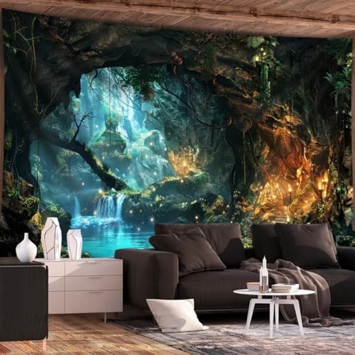 Arsey Wandteppich Magischer Wald, Mystischer Wasserfall- und Leuchtenden Pilz-Design Wandtuch, Wandteppiche Aesthetic Deko Wohnzimmer Schlafzimmer, Wandtücher groß, 230 x 180cm von Arsey