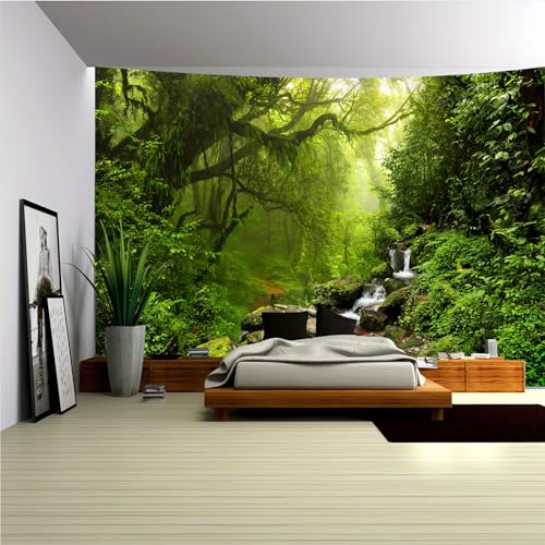 Arsey Wandteppich Wald Wandtuch Baum Wand Teppich Tapisserie Wasserfall Nebel Wandbehang Gras Natur Landschaft Wandteppiche Wandtuch Boho Deko Schlafzimmer, Grün, Groß 230x180cm von Arsey