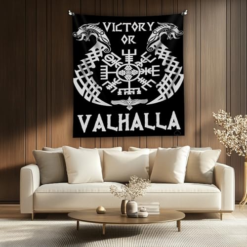 Arsey Wandteppich – Wikinger Deko, Vikings Valhalla Vegvisir Wandtuch, Nordische Mythologie Mystische Symbole Wandtücher, Runen Wandteppiche, Schwarz-Weiß 150 x 130 cm von Arsey