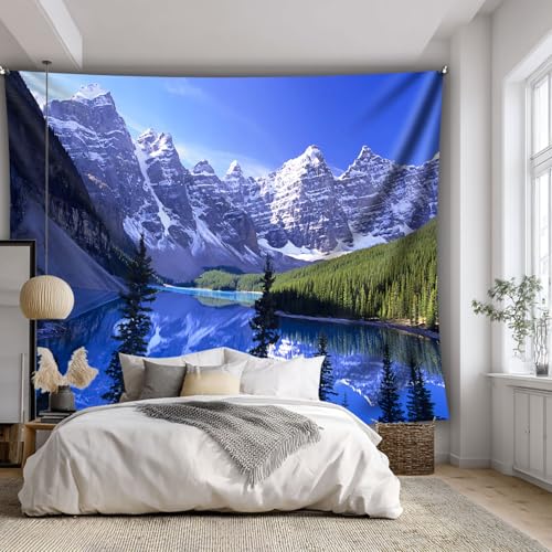 Arsey Wandteppich mit Bergsee-Wald, Naturlandschaft Wandteppiche, Landschaft des Sees und Berge Motiv für Schlafzimmer Wohnzimmer Deko Fotografie-Hintergrund, Blau, 200x150cm von Arsey