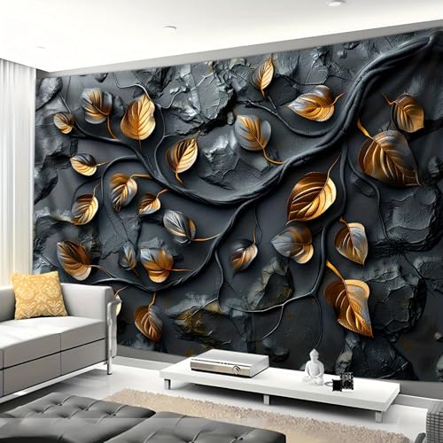 Arsey Wandteppich mit goldenen Blättern Perfekt für Schlafzimmer Wohnungs Wohnzimmer Modern Home Deko, Schwarz, Extra große Größe 300 x 200cm von Arsey