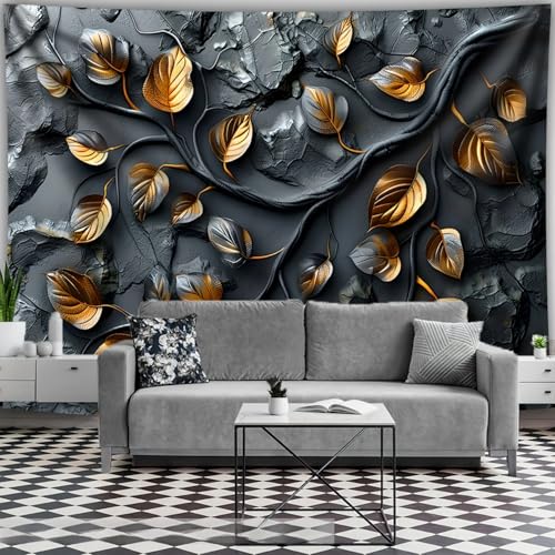 Arsey Wandteppich mit goldenen Blättern Perfekt für Schlafzimmer Wohnungs Wohnzimmer Modern Home Deko, Schwarz, groß 300 x 180cm von Arsey