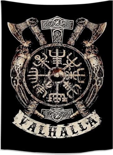 Arsey Wikinger Deko Wandteppich Vegvisir Achsen Hammer Valhalla Wand Tuch Nordische Mythologie Fathurk Wandbehang Gothic Aesthetic DekoTapisserie Klein Schwarz 150 x130cm von Arsey
