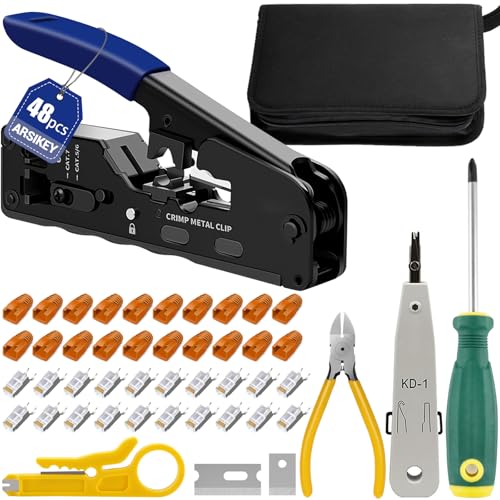 Netzwerk Werkzeug Set, Netzwerktester Abisolierzange LSA Auflegewerkzeug RJ11/RJ12 Reparaturwerkzeuge Kabeltester Kit für Netzwerkkabel Wartung von Arsikey