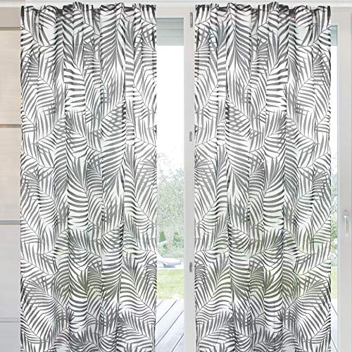Arsvita 2er Pack Gardine (Black&White) Voile mit Kräuselband 140x245cm Universalbandvorhang für zu Hause, transparente und Moderne Fensterdekoration von Arsvita