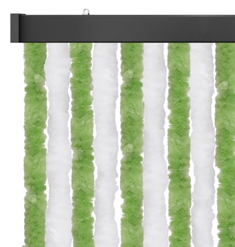 Arsvita Insektenschutzvorhang 120x200 cm (Breite x Länge) Flauschvorhang in Grün & Weiß für Camping, Terrasse, Pavillon oder Balkontür, Fadengardine Ø4cm von Arsvita