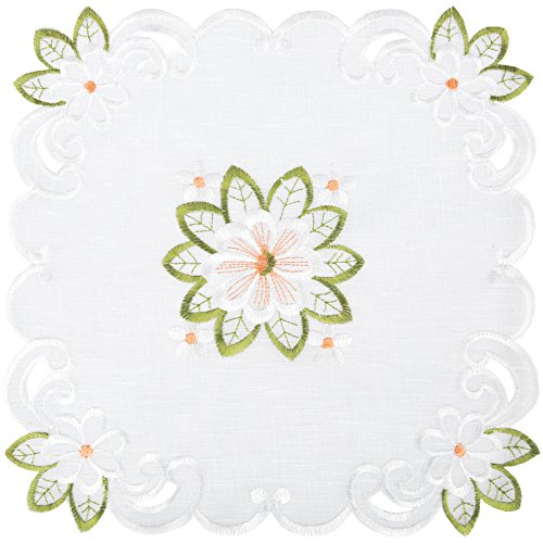 Arsvita Tischdecke mit Stickerei, mit Blumen oder Schmetterlingen bestickte Ø 30cm Decke für den Tisch, in vielen verschiedenen Designs verfügbar (Grün - Orange/Eckig) von Arsvita