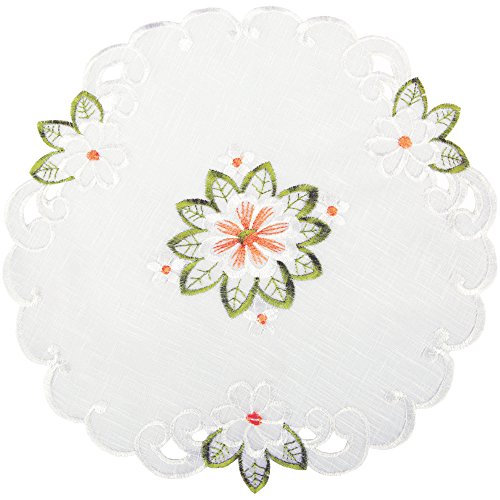 Arsvita Tischdecke mit Stickerei, mit Blumen oder Schmetterlingen bestickte Ø 30cm Decke für den Tisch, in vielen verschiedenen Designs verfügbar (Grün - Orange/Rund) von Arsvita