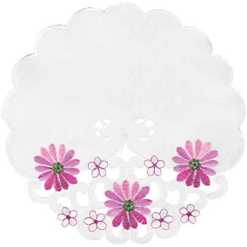 Arsvita Tischdecke mit Stickerei, mit Blumen oder Schmetterlingen bestickte Ø 30cm Decke für den Tisch, in vielen verschiedenen Designs verfügbar (Rosa - Pink/Rund) von Arsvita