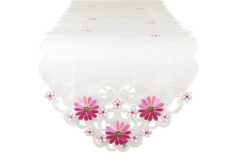 Arsvita Tischläufer bestickt 140x35cm Platzdecke (1-tlg), Tischdecke mit dekorativer Spitze, Tischdekoration von Arsvita