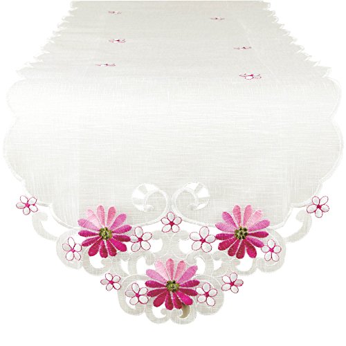 Arsvita Tischläufer mit Stickerei, mit Blumen oder Schmetterlingen bestickter 35x140cm Läufer für den Tisch, in vielen verschiedenen Designs verfügbar (Farbe: Rosa - Pink) von Arsvita