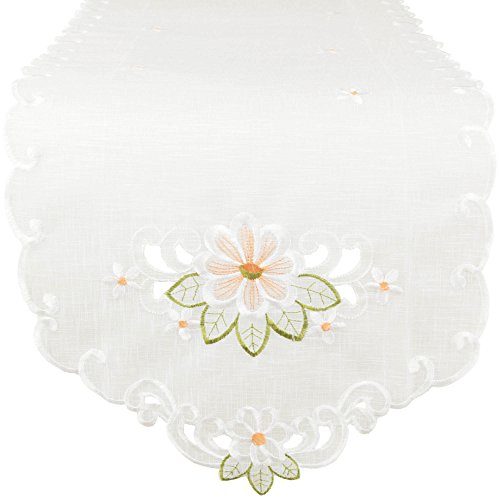 ARSVITA Tischläufer mit Stickerei, mit Blumen oder Schmetterlingen bestickter 35x140cm Läufer für den Tisch, in vielen verschiedenen Designs verfügbar (Frabe: Grün - Orange) von Arsvita