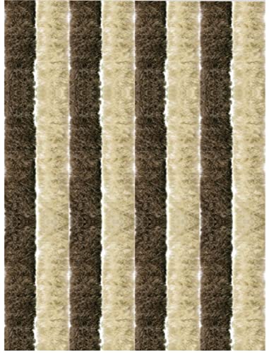 Flauschvorhang, Chenille Vorhang, Insektenschutz für den Sommer Extrabreit, Auswahl: 140x220 Unistreifen beige - braun von Arsvita