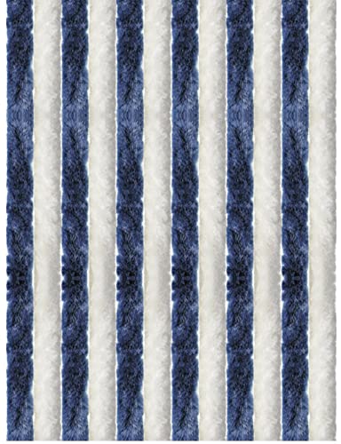 Flauschvorhang, Chenille Vorhang, Insektenschutz für den Sommer Extrabreit, Auswahl: 140x220 Unistreifen dunkelblau - weiß von Arsvita