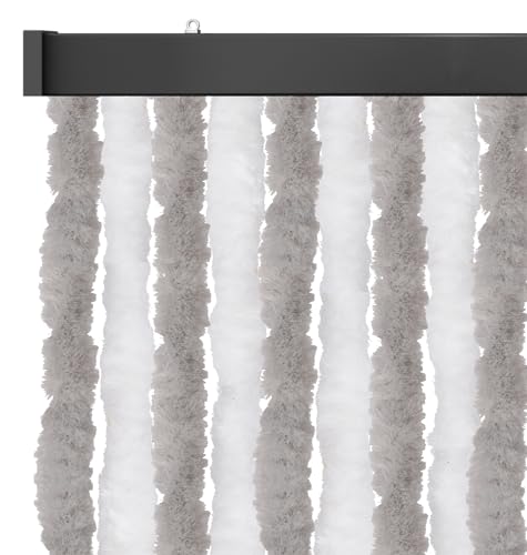 Arsvita Insektenschutzvorhang 100x200 cm (Breite x Länge) Flauschvorhang in Hellgrau & Weiß für Camping, Terrasse, Pavillon oder Balkontür, Fadengardine Ø4cm von Arsvita