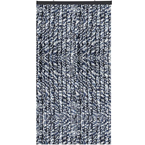 Arsvita Flauschvorhang Türvorhang (56x185 cm) in Blau-Weiß-Silber - Raumteiler, Sichtschutz für Ihre Balkon/Terrassentür - Insektenschutz von Arsvita