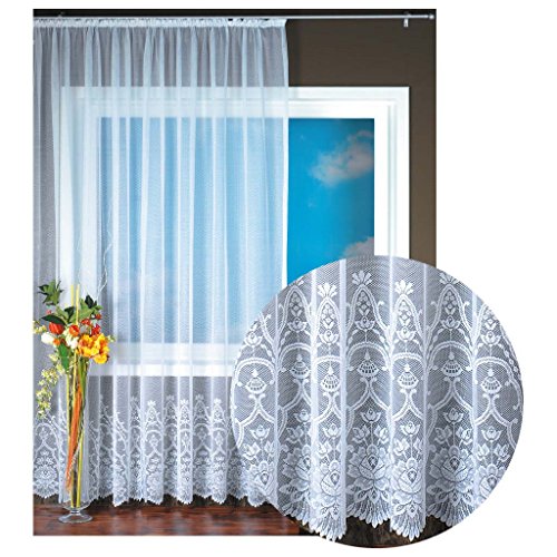 Gardine Jacquard Universalband Spitzenoptik Vorhang Blumenmuster weiß, Auswahl: 300 x 245 cm, Design: Felicitas von Arsvita