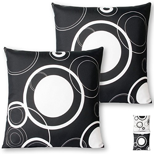 Kissenbezug Zierkissen Malisa 2er Pack Auswahl: 40x40cm Dekokissen Schwarz mit weißen Kreisen - Bezug mit Reißverschluss von Arsvita