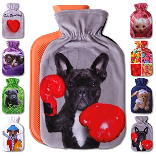 Wärmflaschenbezug 1L, mit und ohne Wärmflasche 1 Liter, Auswahl: Franz. Bulldogge, ohne Wärmflasche von Arsvita
