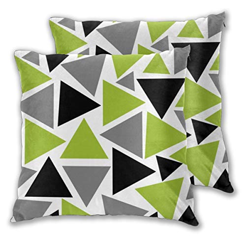 Art Fan-Design Kissenbezug zufällige Dreiecke Limettengrün Grau Schwarz auf Weiß Set von 2 quadratischen Überwurfkissenbezügen für Sofa Stuhl Couch Schlafzimmer Dekorative Kissenbezüge von Art Fan-Design
