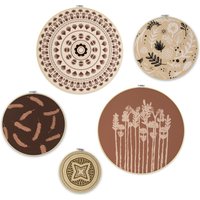 Art for the home Mehrteilige Bilder "Art for the Home Ibiza Vibes Wanddeko Set of 5" Federn  Zen Set, 5 Stk. tlg. Bild Ibiza-Vibes Kreise mit gestickter Dekoration Leicht Boho 40x40 cm von Art For The Home