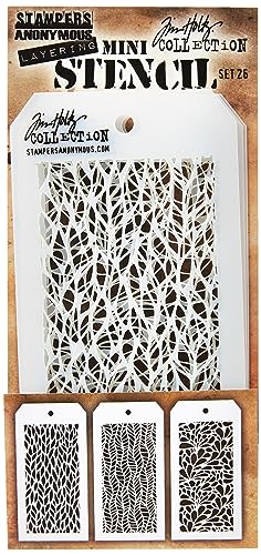 Art Gone Wild Stampers Anonymous_AGW Tim Holtz Mini Schablonen-Set 26, Synthetisches Material, 21,6 x 9,1 x 0,1 cm von Stampers Anonymous