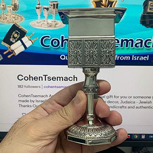 Havdalah Candle Holder with Octagonal Base and Floral Pattern Judaica Israel von Art Judaica