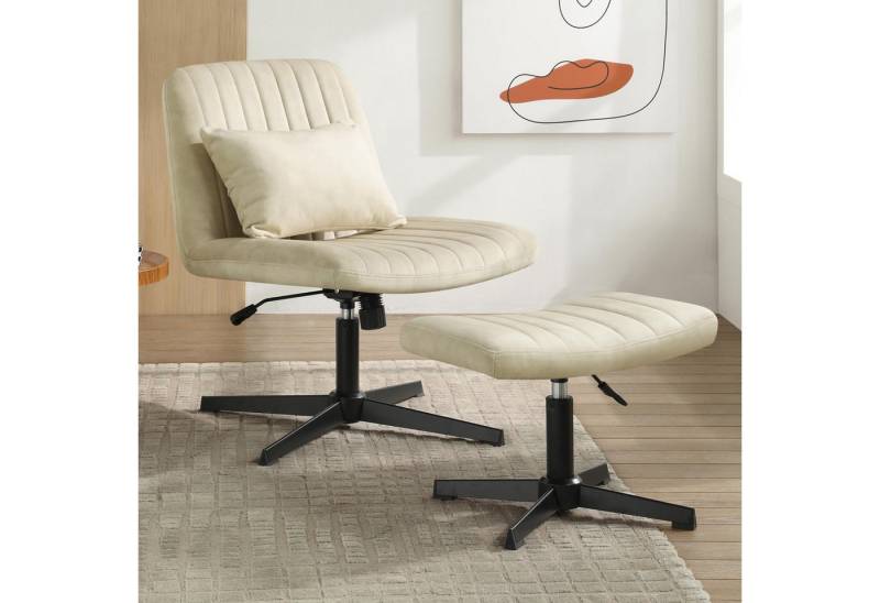 Art Leon Bürostuhl LC001 (Armloser Büro Schreibtisch Stuhl Keine Räder, Schwenkhöhenverstellbarer Computer Task Stuhl Farbe in Beige/Grün), Breiter Sitz Mid Back Moderner Waschtisch Stuhl für Home Office von Art Leon