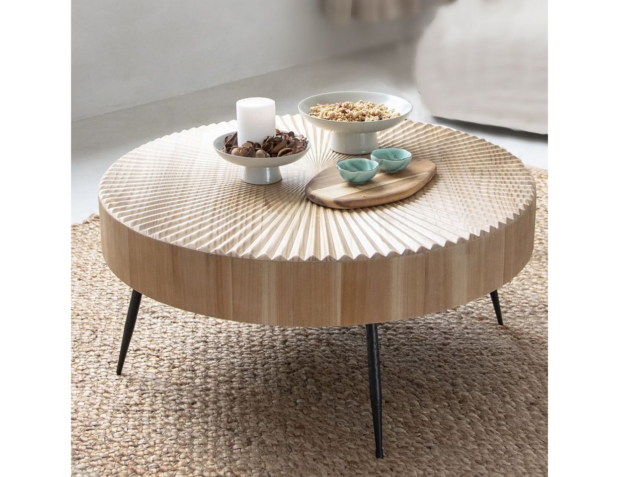 Art Leon Couchtisch GR-JY1450-8611-8613 (Couchtisch Rund Holz Coffee Table Rund Naturbraun Verfügbar über 40x40x46.7cm, 60x60x42cm, 80x80x36.5cm (BxHxT), 1-St., 1 Stück/2er Set), Couch Table Kiefer Wohnzimmertisch Beistelltisch für Wohnzimmer von Art Leon