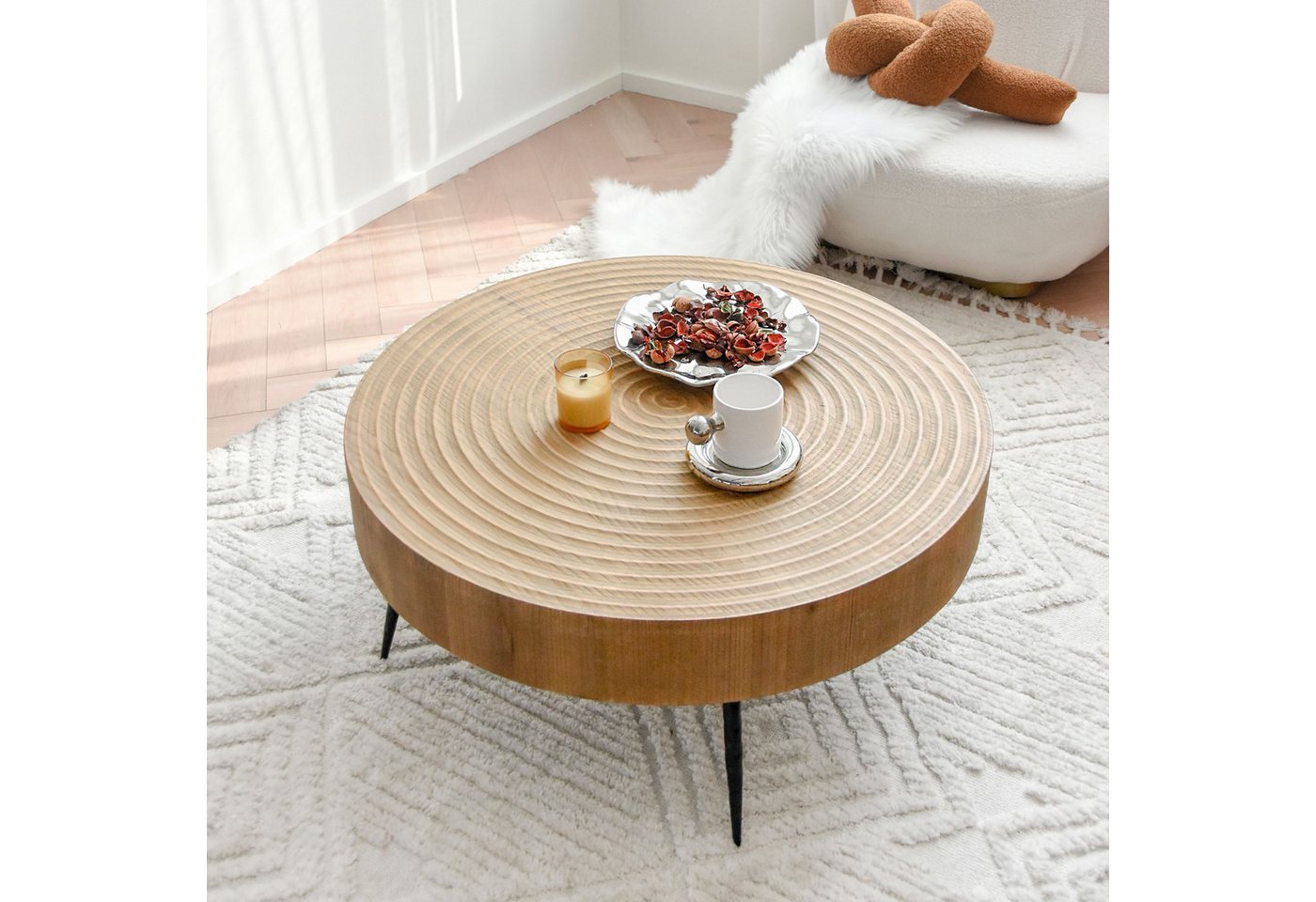 Art Leon Couchtisch GR-JY1450-8611-8613 (Couchtisch Rund Holz Coffee Table Rund Naturbraun Verfügbar über 40x40x46.7cm, 60x60x42cm, 80x80x36.5cm (BxHxT), 1-St., 1 Stück/2er Set), Couch Table Kiefer Wohnzimmertisch Beistelltisch für Wohnzimmer von Art Leon
