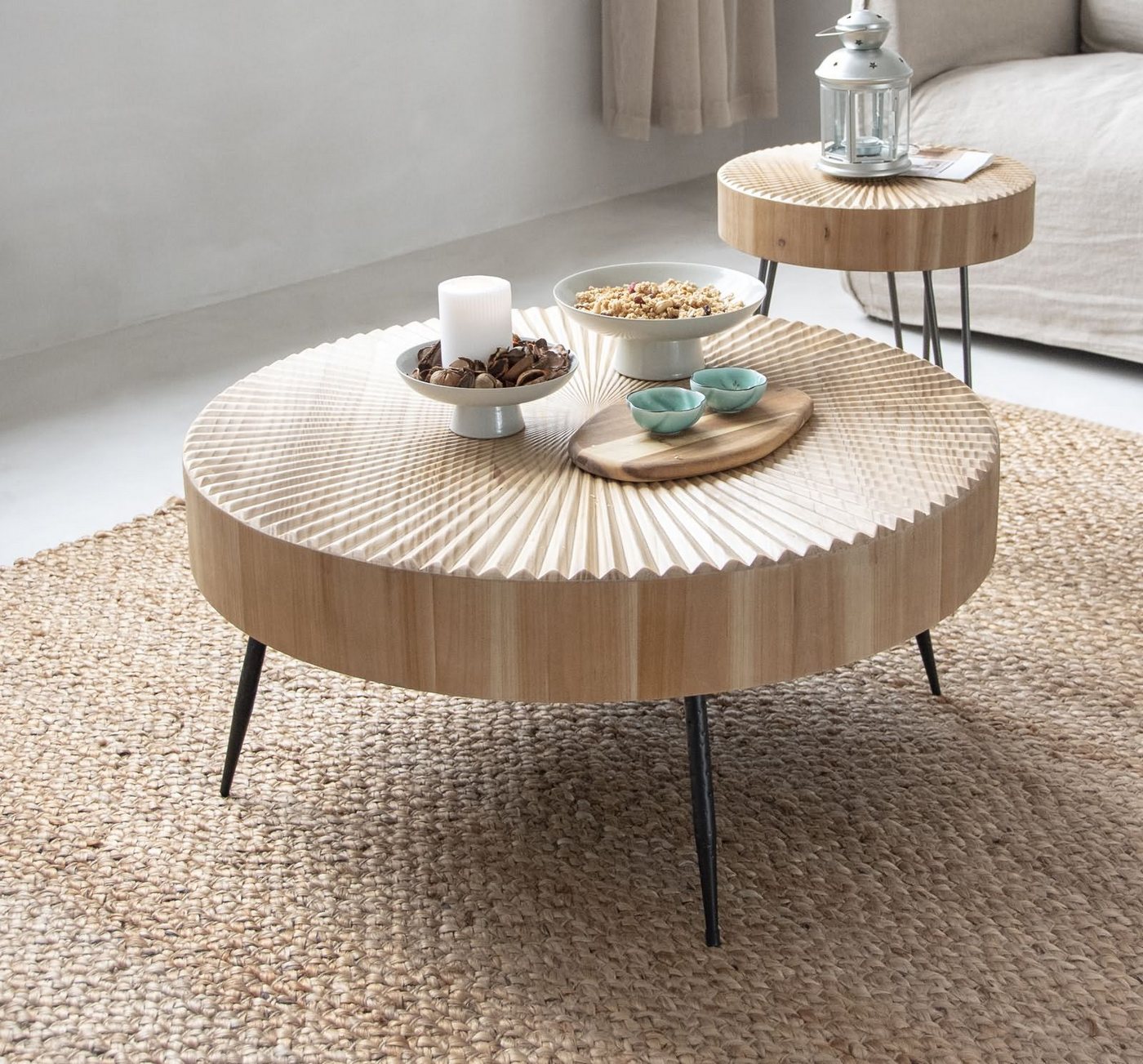 Art Leon Couchtisch GR-JY1450-8611-8613 (Couchtisch Rund Holz Coffee Table Rund Naturbraun Verfügbar über 40x40x46.7cm, 60x60x42cm, 80x80x36.5cm (BxHxT), 2-St., 1 Stück/2er Set), Couch Table Kiefer Wohnzimmertisch Beistelltisch für Wohnzimmer von Art Leon