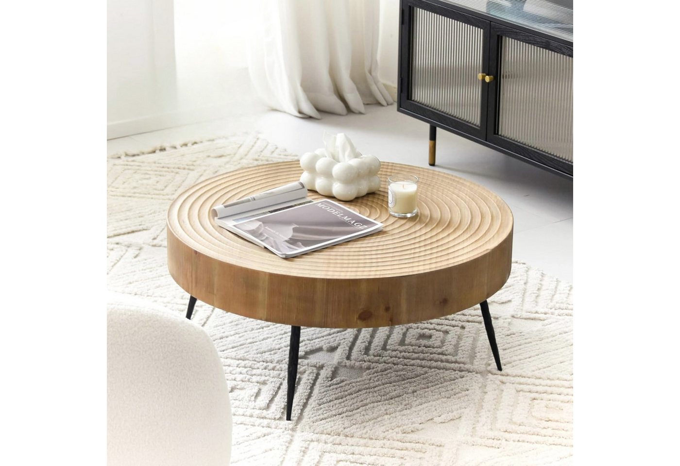 Art Leon Couchtisch GR-JY1450-8613 (Couchtisch Rund Holz Coffee Table Rund Naturbraun Verfügbar über 40x40x46.7cm, 60x60x42cm, 80x80x36.5cm (BxHxT), 1-St., 1 Stück/2er Set), Couch Table Kiefer Wohnzimmertisch Beistelltisch für Wohnzimmer von Art Leon