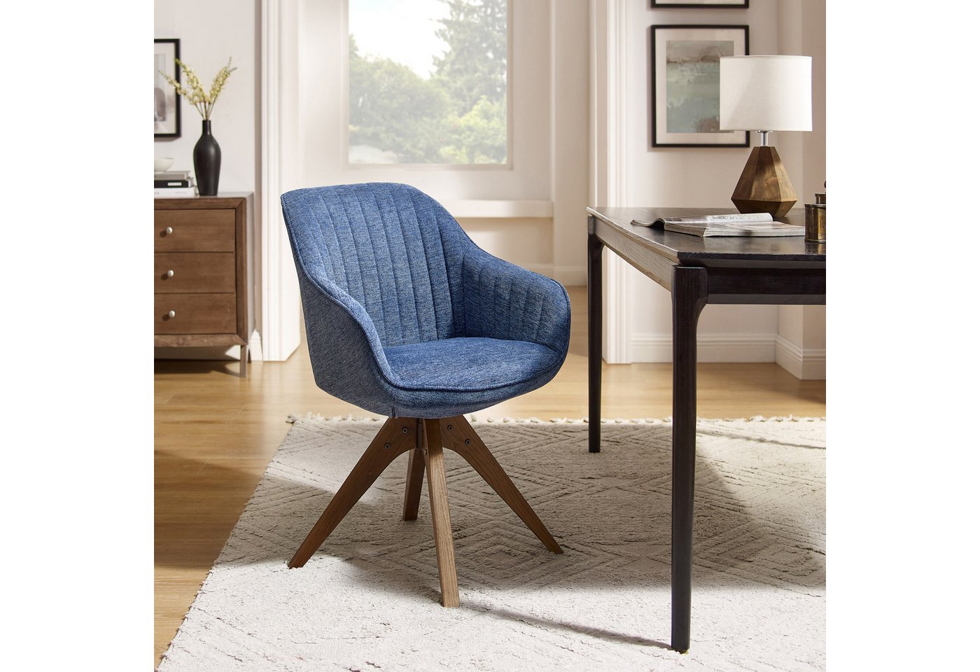 Art Leon Esszimmerstuhl CC001 (Esszimmerstühle Drehbar Baumwollleinenstuhl Polsterstuhl mit Armlehnen Eichenholzbeine Farbe in Grau/Blau/Beige, 1 St), 360 Grad Drehbar Schreibstuhl Sitzfläche 43x42cm 1 Stück Küchestuhl von Art Leon