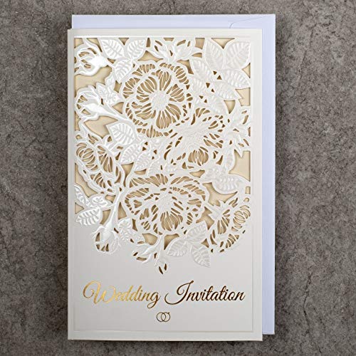 ART NUVO WEDDING INVITATIONS CARDS - 20pcs, 130x205mm, WITH PRINTABLE INNERS AND ENVELOPES FOR WEDDING - LASER CUT, GOLD FOILED, EMBOSSED DESIGN WITH ENGRAVED INSCRIPTIONS ON IVORY, DECORATIVE PAPER ART NUVO WEDDING INVITATIONS CARDS - 20pcs, 130x205mm, WITH PRINTABLE INNERS AND ENVELOPES FOR WEDDING - LASER CUT, GOLD FOILED, EMBOSSED DESIGN WITH ENGRAVED INSCRIPTIONS ON IVORY, DECORATIVE PAPER von art nuvo